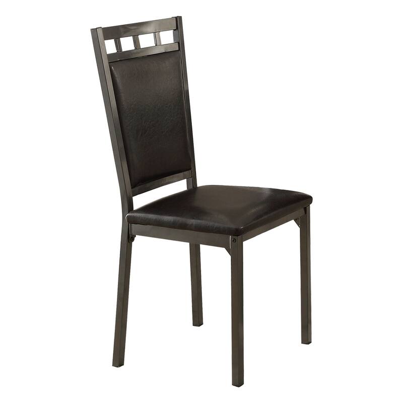 Black Finish 5pc Dinette Set Faux Marble Top Table and 4x Side Chairs Faux Leather Upholstered Metal Frame Casual Dining