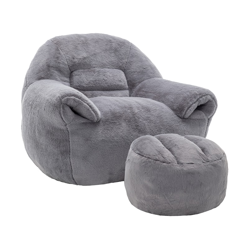 Comfy Bean Bag Sofa With Back Support, With Footstool,Faux Fur Bean Bag Chair For Adults And Kids