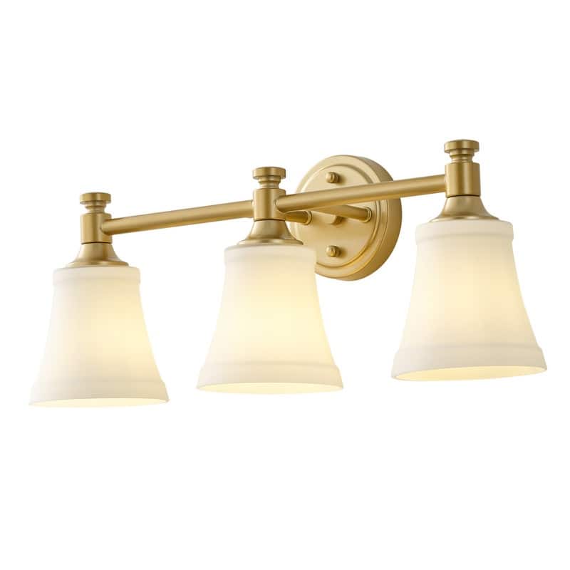 3 Light Antique Brass Vanity Wall Sconce with Frosted White Glass Shades Modern Vintage Bathroom Lighting Fixture