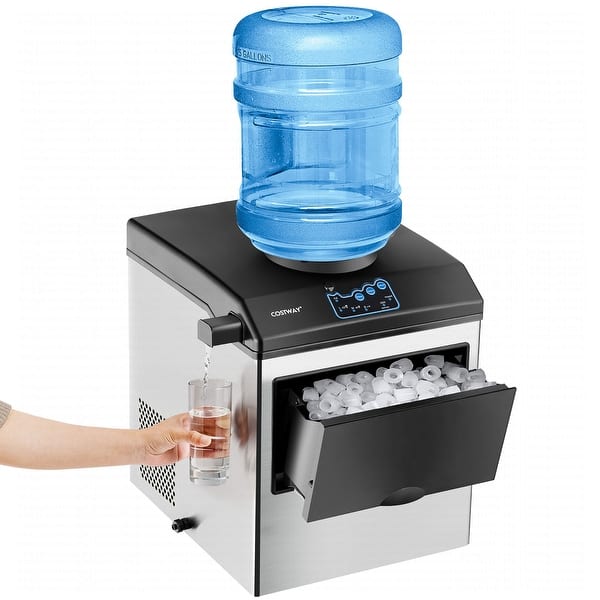 slide 2 of 10, Costway 2-in-1 Stainless Steel Countertop Ice Maker Water Dispenser - See Details Silver + Black - See Details
