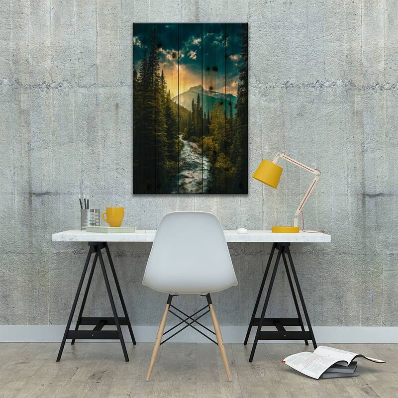 Where The River Flows Print On Wood by Zach Doehler - Multi-Color