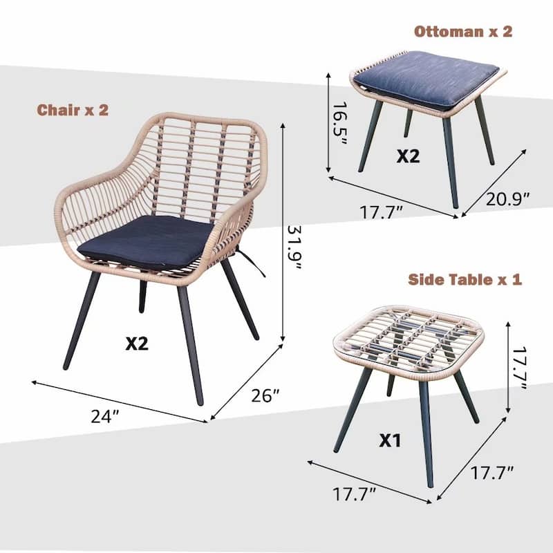 5-Piece Outdoor Wicker Cushioned Conversation Set