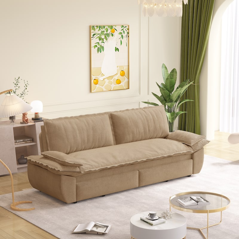 73" Queen Convertible Sleeper Sofa - 3-in-1 Pull Out Sofa Bed, Velvet Upholstery, Space-Saving Loveseat for Small Spaces