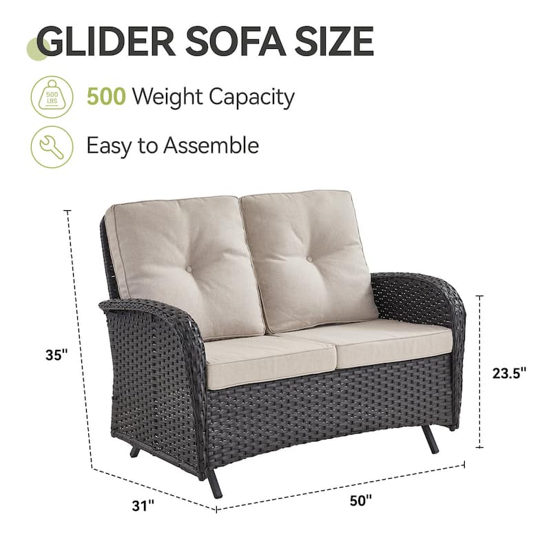 Outdoor Glider Loveseat Patio Sofa Black-Beige - Black