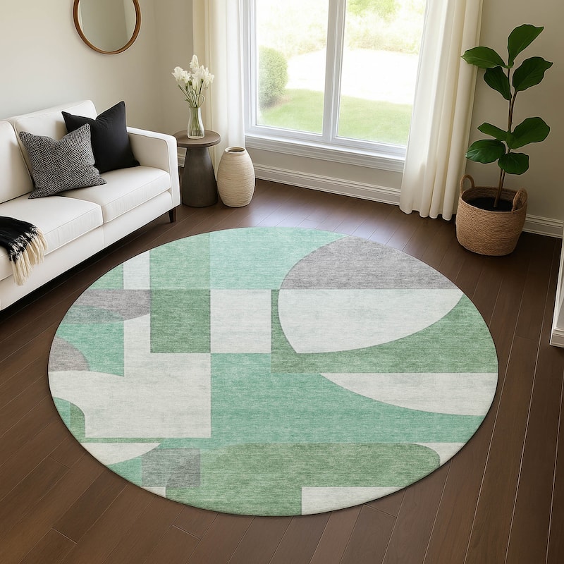 Premium Washable Super Soft Geo Modern Mayfield Rug - Green - 8' x 8'