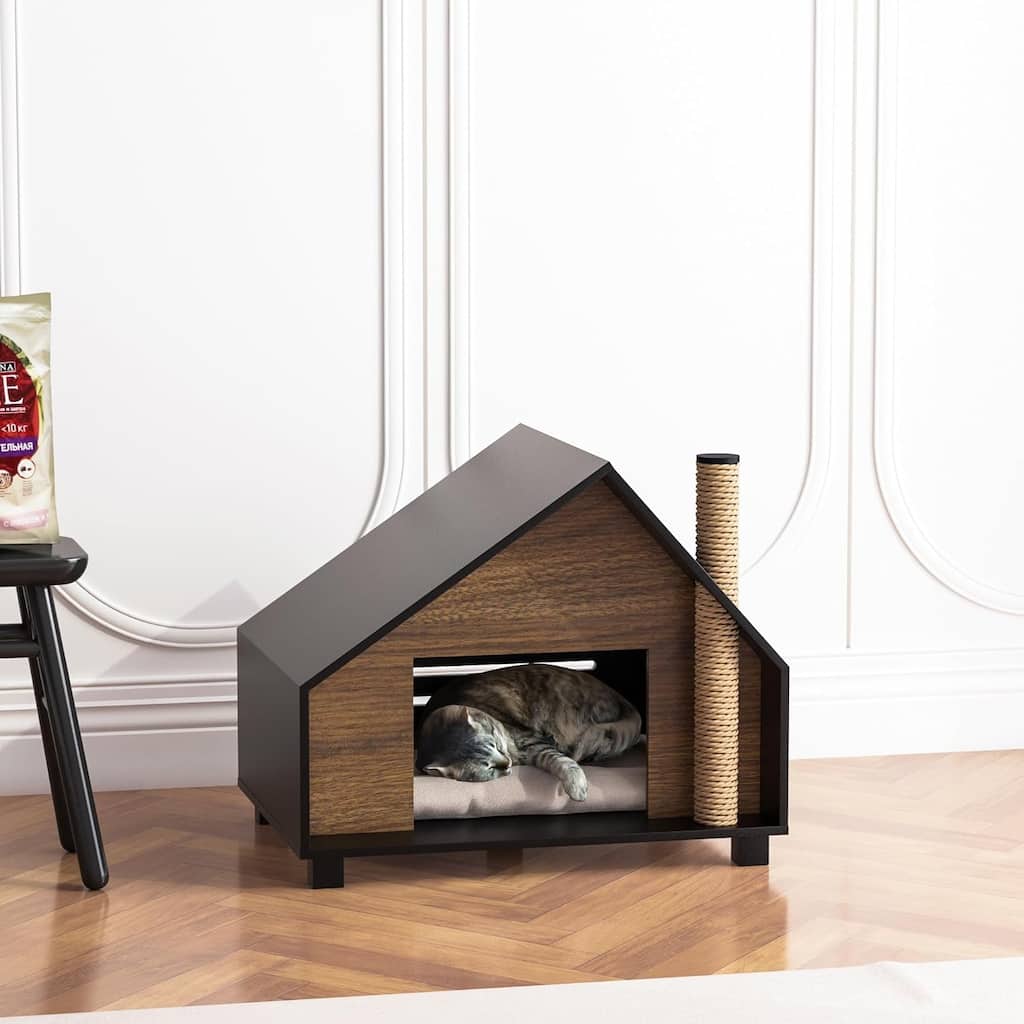 Roomfitters Wooden Cat House Outdoor Indoor, Durable Pet House for Cats, Cat Lodge, Animals Cat House with Air Vents