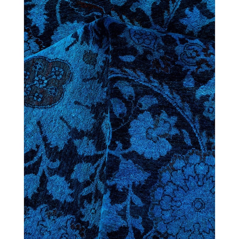 Overton Hand Knotted Wool Vintage Inspired Modern Contemporary Overdyed Blue Area Rug - 8' 1" x 9' 10"