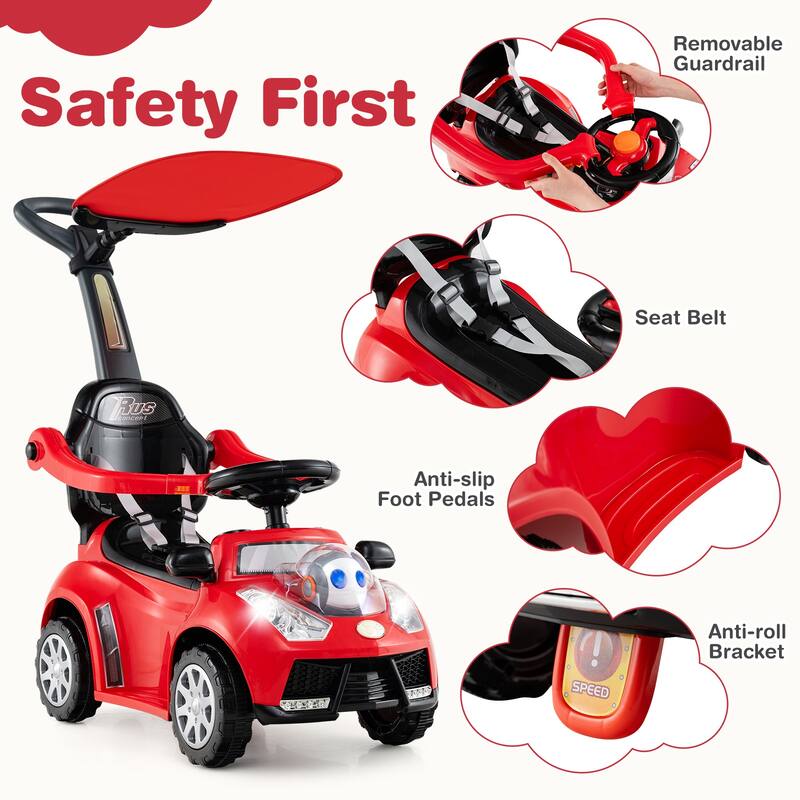Gymax 3-in-1 Sliding Walker w/ Adjustable Canopy Horn Music & Light
