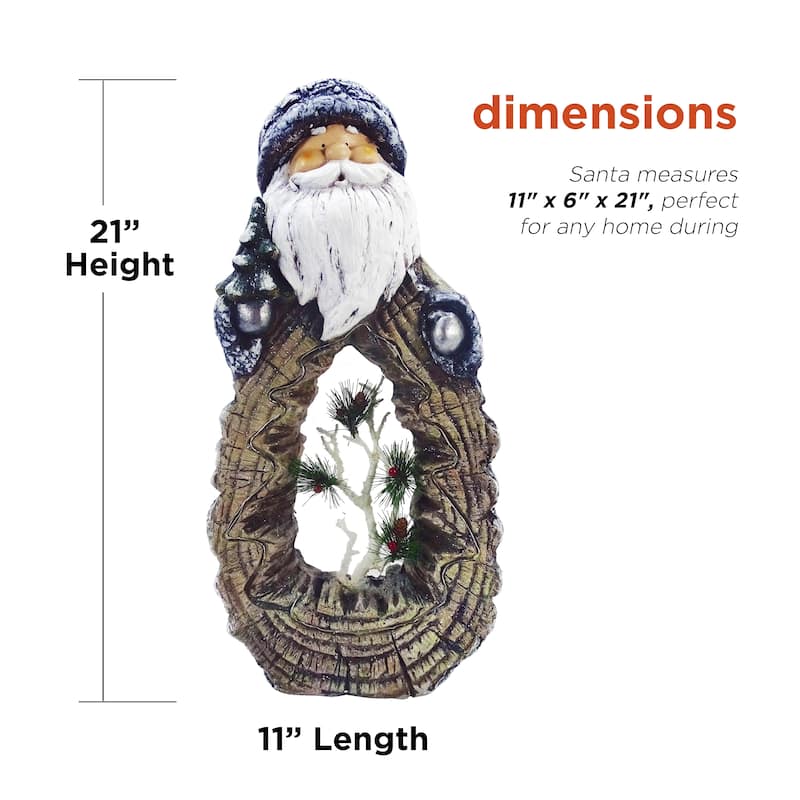 Alpine Corporation 21"H Indoor/Outdoor Christmas Statue with Carved Wood Look and LED Lights