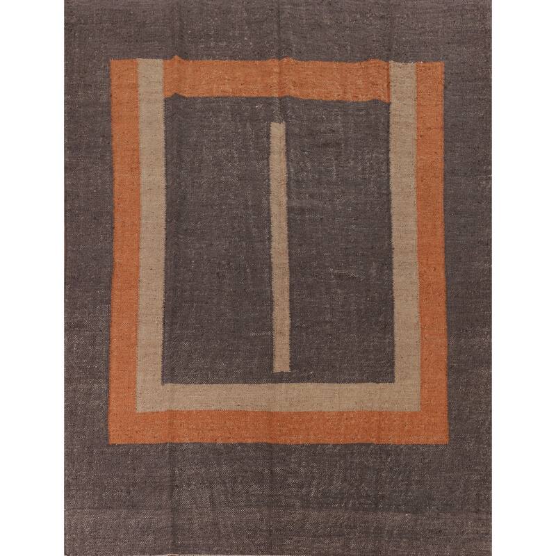 Hand Woven Oriental 100% Jute Carpet Southwestern Modern Brown Kilim Area Rug - 9' 9'' X 8' 4''