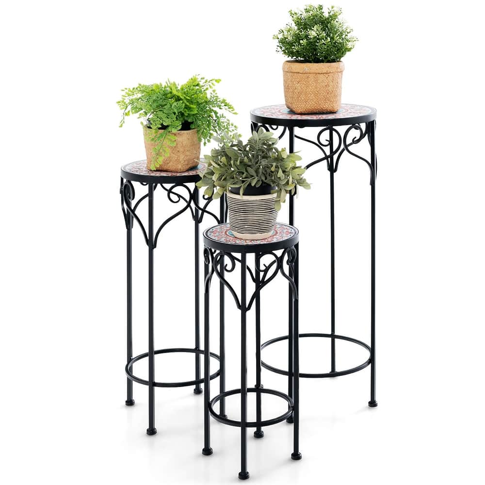 Gymax Metal Plant Stand Set of 3 Mosaic Display Rack for Potted Plants