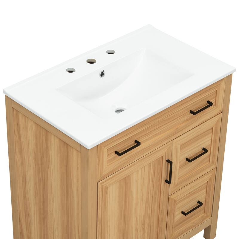 GDFStudio - Natura 30" Transitional Freestanding Bathroom Vanity with Ceramic Sink & Soft-Close Storage Components