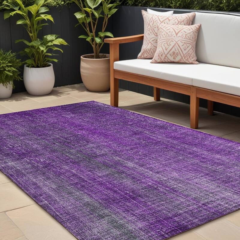 Lamo Stripe Weather Resistant Classic Meets Modern Outdoor Rug - 8' X 10' - Purple