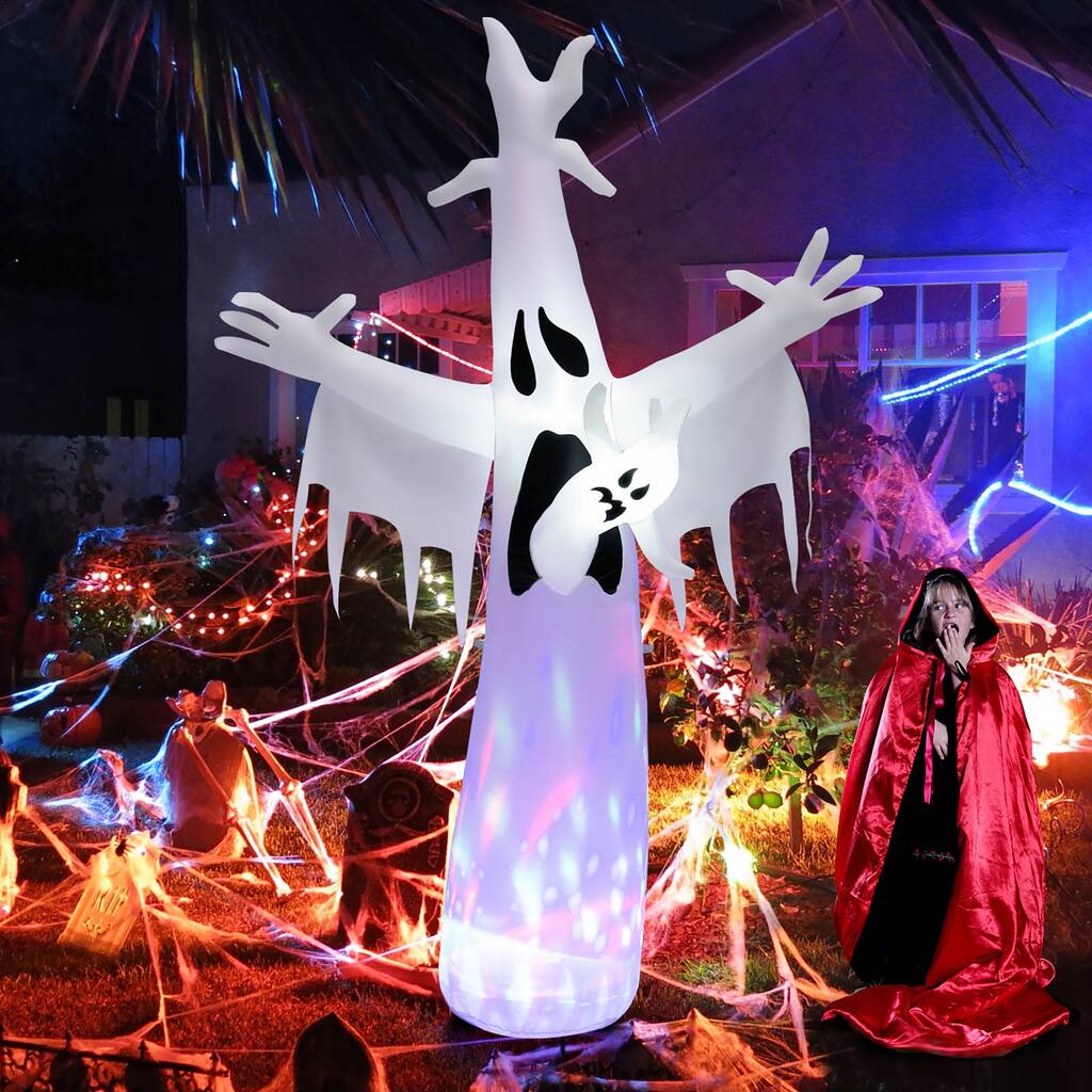 8FT Giant Halloween Inflatable Ghost Outdoor Decor w/LED Colorful Light ...
