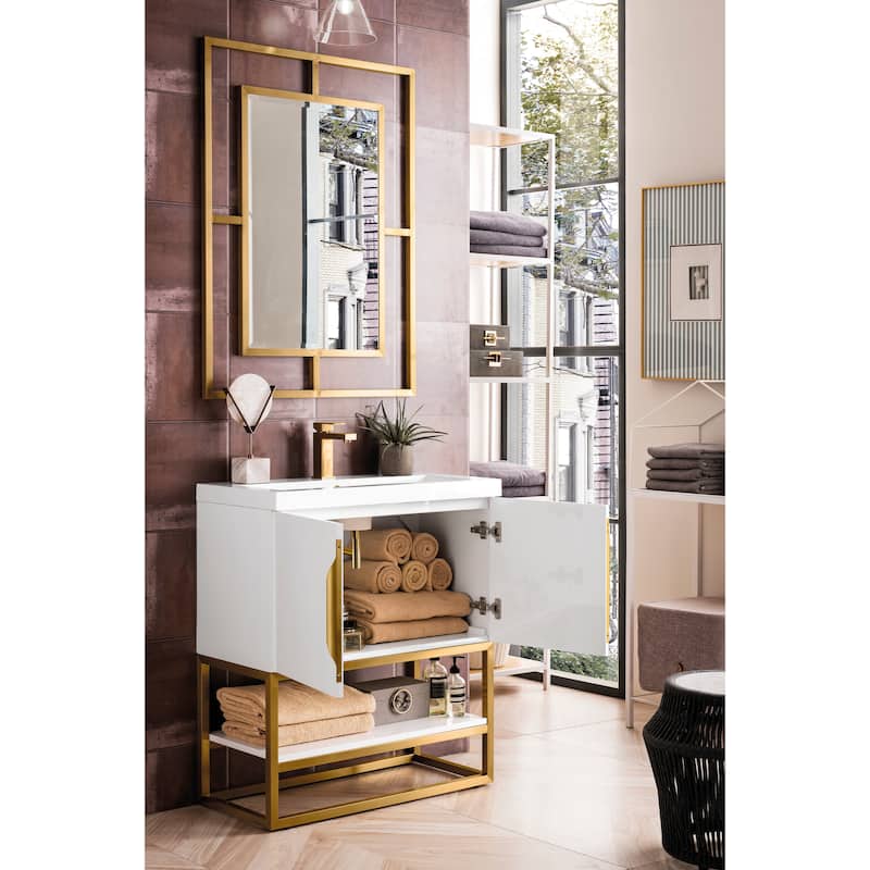 James Martin Vanities Columbia 31.5" Single Vanity, Glossy White with White Glossy Composite Stone Top