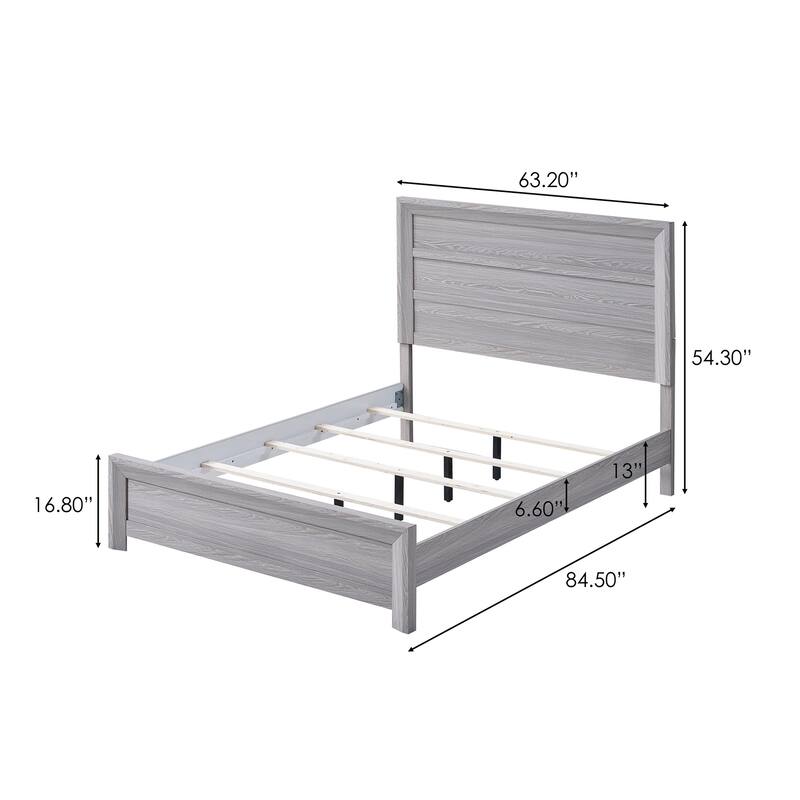 Queen Size Wood Panel Bed with Rustic-Contemporary Headboard Design