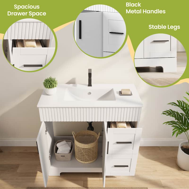 EROMMY Bathroom Vanity with Sink and Faucet, Freestanding Vanity Cabinet with Drawers & Doors, White Ceramic Top