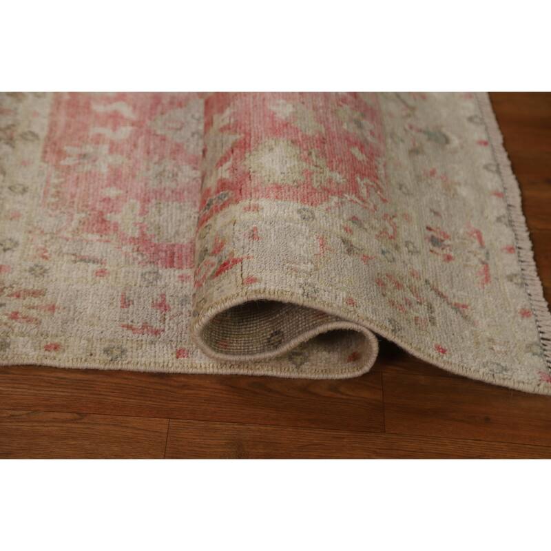 Muted Oushak Geometric Turkish Oriental Rug Hand-knotted Wool Carpet - 2'10" x 3'8"