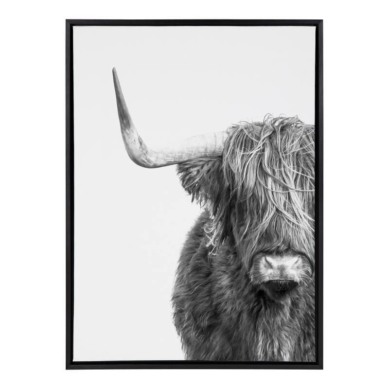 Kate and Laurel Sylvie BW Highland Cow 1 Framed Canvas by Amy Peterson
