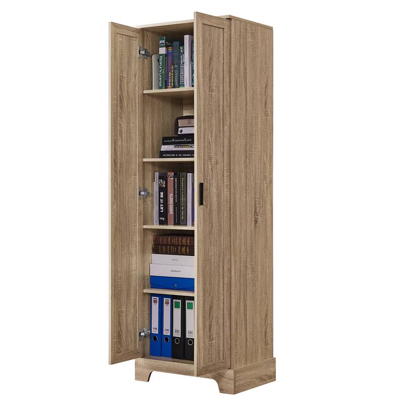 Roomfitters Tall 2-Door Storage Cabinet with 5-Tier Adjustable Shelves, Modern MDF Linen Tower for Bathroom & Office