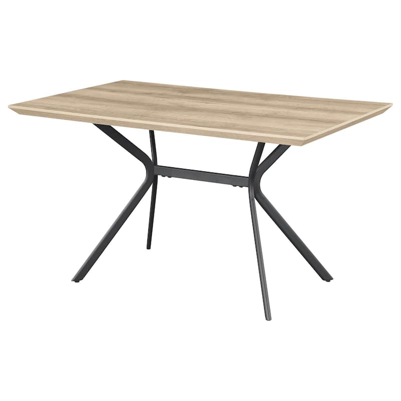 Rima Dining Table, Black Metal Legs, Light Brown Rectangular 53 Inch