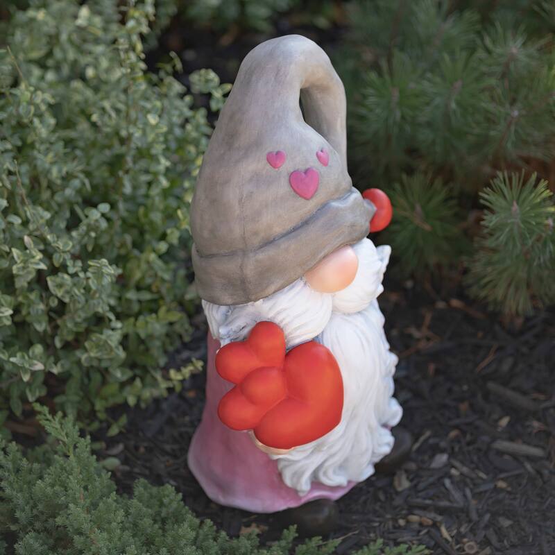Magnesium Garden Gnome Holding Many Hearts with Grey Hat