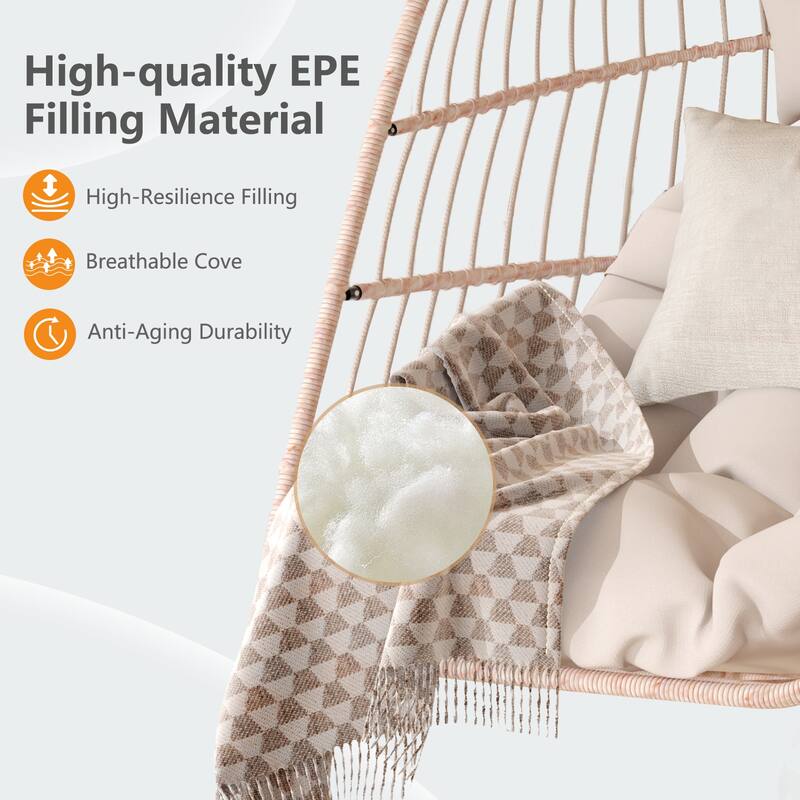 Hanging Chair PE Hanging Chair with Stainless Steel Suspension kit, Outdoor Garden Rattan Egg Swing Chair with Cushion