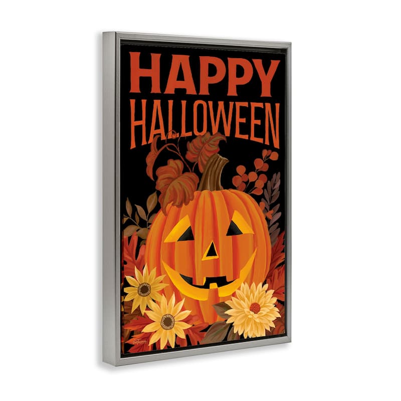 Stupell Happy Halloween Floral Pumpkin Framed Floater Canvas Wall Art Design By Cat Thurman Designs