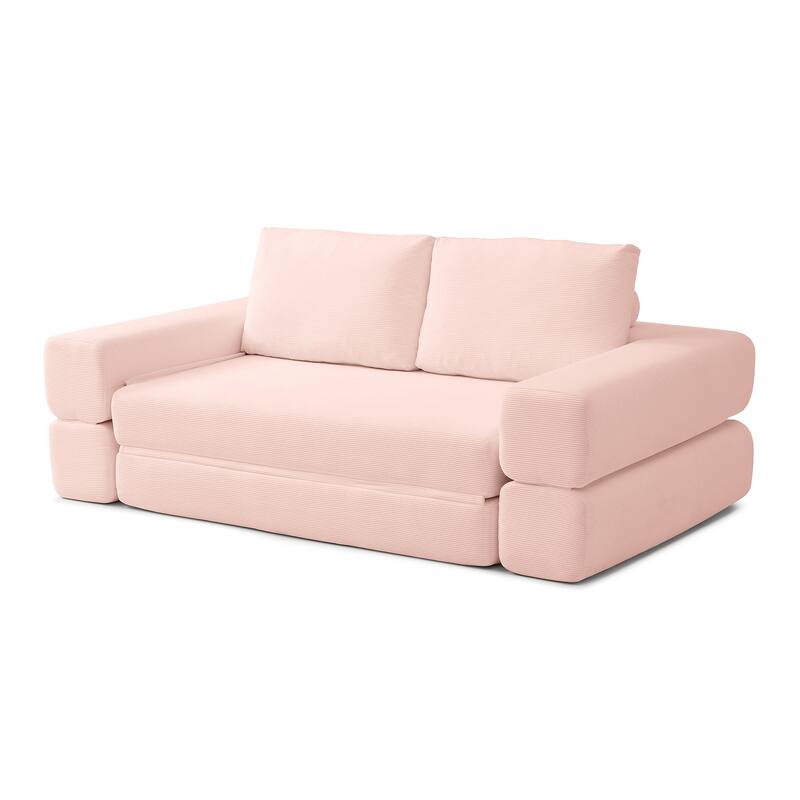 Multi-Functional Folding Sofa Bed Convertible Floor Sofa Couch Lounge Sofa Light Pink Sleeper Sofa Couch with Pillows