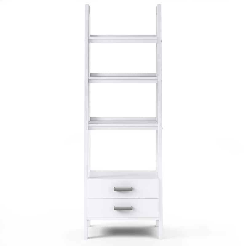 WYNDENHALL Hawkins SOLID WOOD 72 inch x 24 inch Modern Industrial Ladder Shelf with Storage - 24"w x 20"d x 72"h