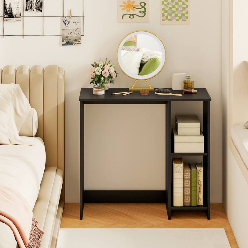 Small Computer Desk with Storage Shelves White and Black Engineered Wood Study Writing Table for Home Office