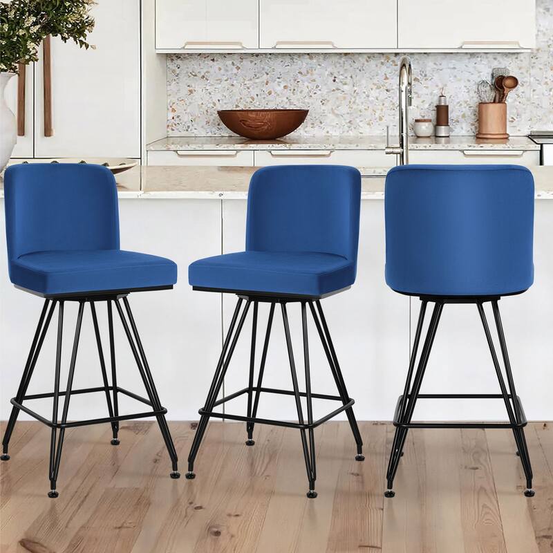 26" Leather/Velvet Swivel Counter Height Bar Stools - 38.2"H x 17.7"W x 19.1"D