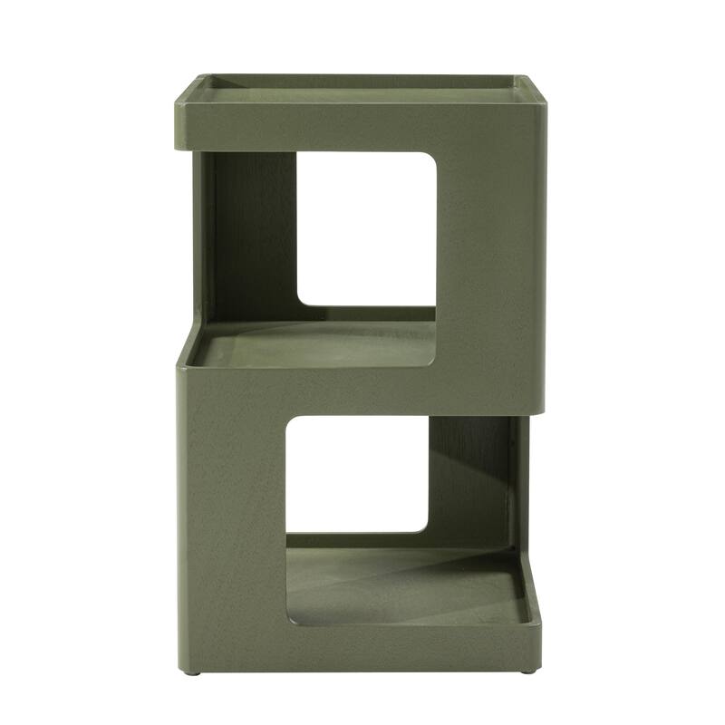 COZAYH Farmhouse Geometric Wood End Table, Distressed Accent Side Table with Two Storage Space, 3-Layer Cube Design