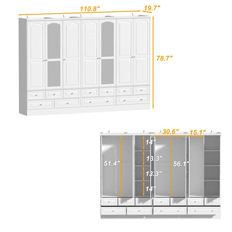 Modular Majesty Double Wardrobe Mirror-Front Storage Closet Armoires
