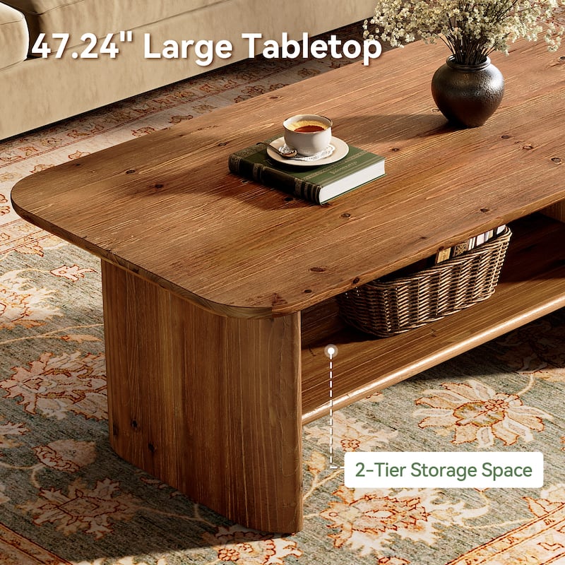 2 Tier Farmhouse Solid Wood Coffee Table for Living Room