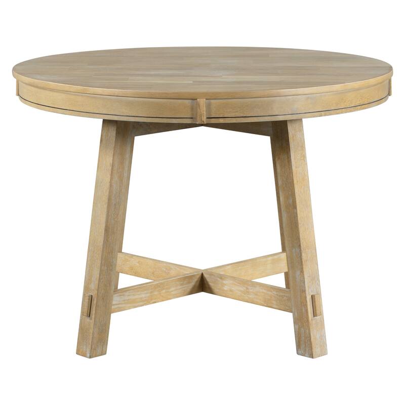 Extendable Round Dining Table, 42''-58'' Adjustable Office Table with X-Shaped Base, Wood Kitchen Table for 4-6 People