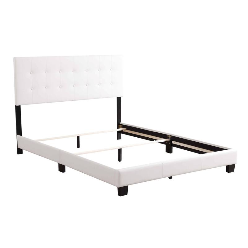 Faux Leather Button Tufted Full Panel Bed - 78" - White