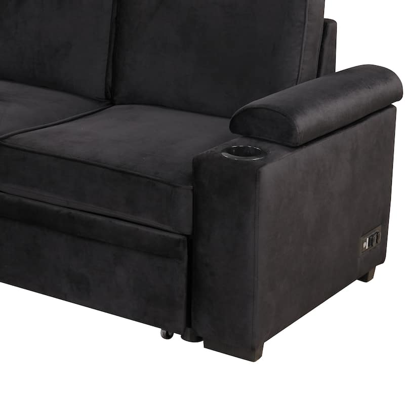 84.75'' L-Shaped 5 Seater Sectional Sleeper Sofa Bed with Storage Ottoman and Pull-Out Bed, Perfect for Living Room