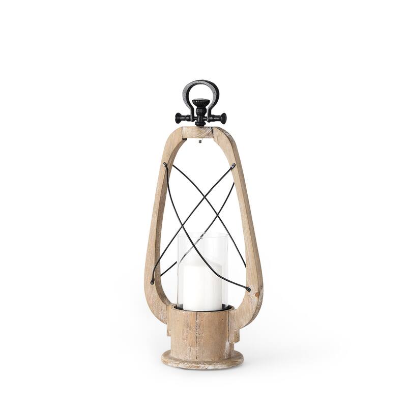 Zain I Small Light Brown Wood & Metal Vintage Inspired Candle Holder Lantern - Small