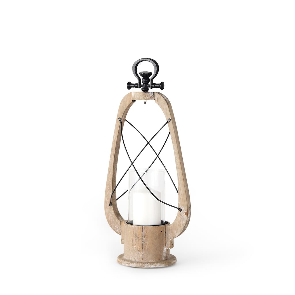 Zain I Small Light Brown Wood & Metal Vintage Inspired Candle Holder Lantern