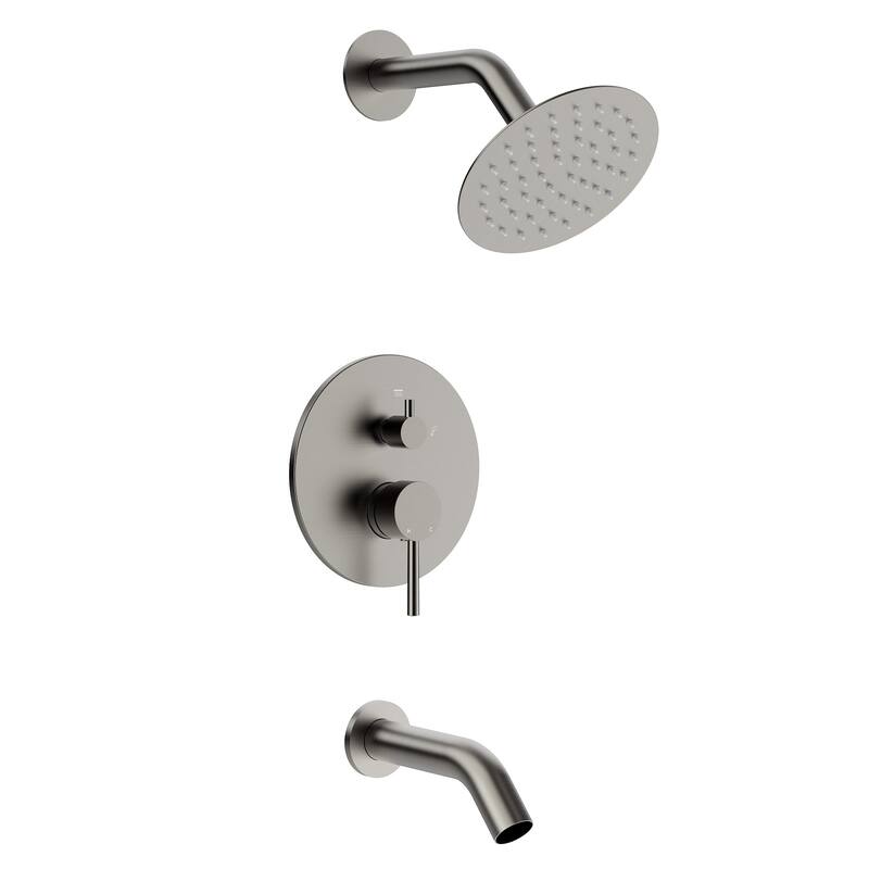GRANDJOY Wall-Mount 2-Function Shower and Tub System with Pressure Balance Valve - Brushed Nickel