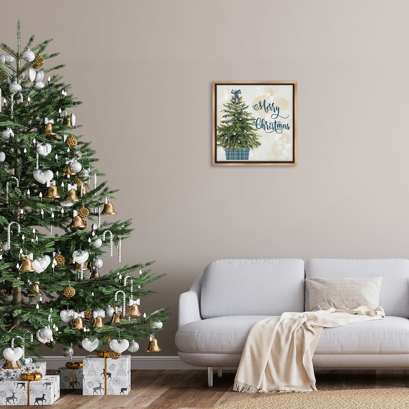 Stupell Christmas Tree in Plaid Stand Framed Floater Canvas Wall Art Design By Mollie B.