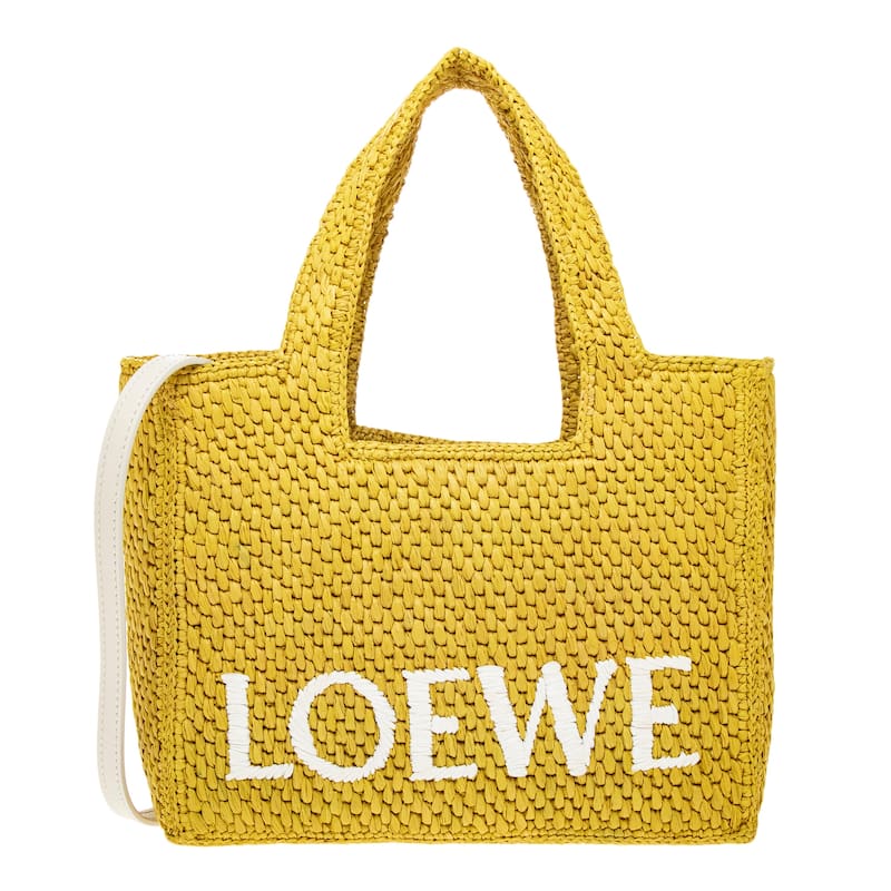 Loewe Small Font Tote in Raffia - Yellow