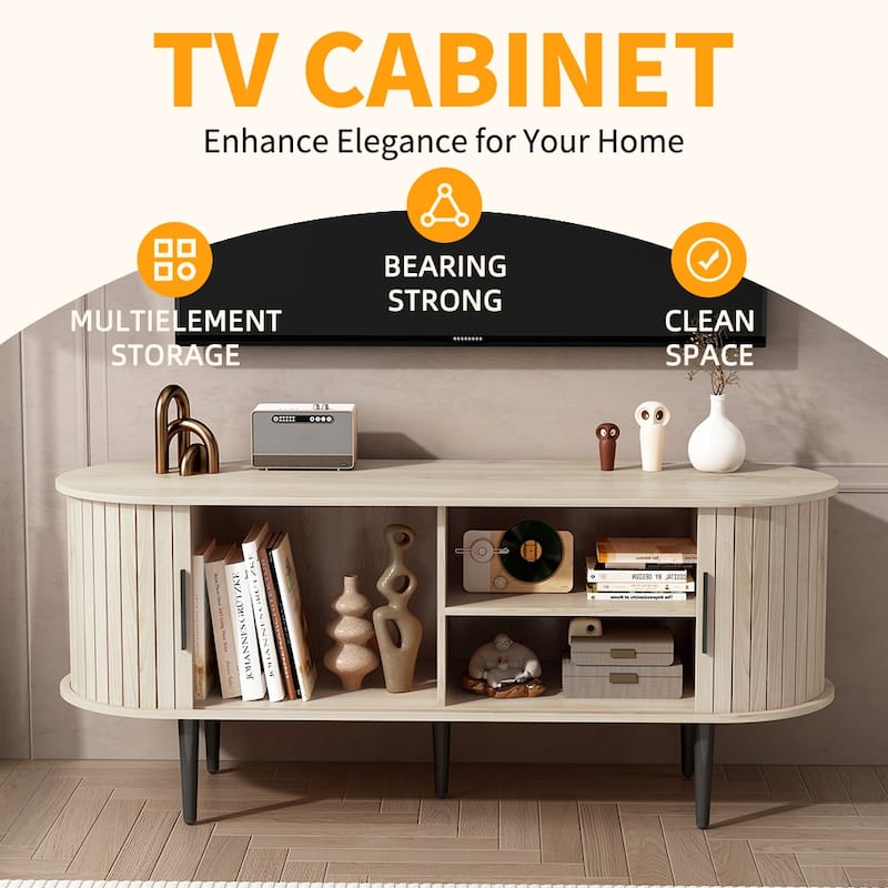 TV Stand, 47" Modern TV Console Table with Storage Compartment and Sliding Door, Gaming Entertainment Center with Cabinet