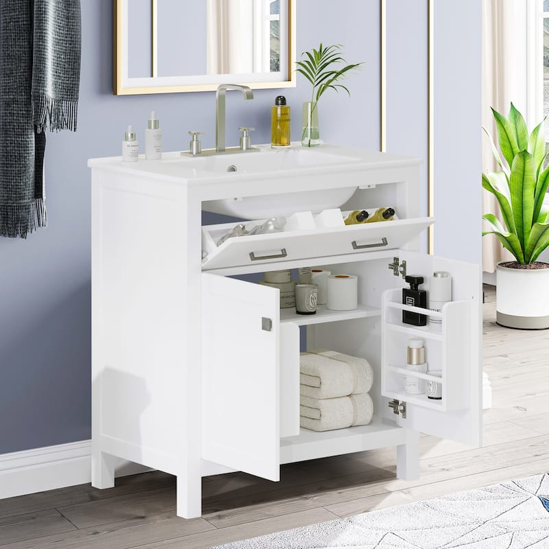 30-inch Bathroom Vanity with Ceramic Sink,2 Doors and a Shelf