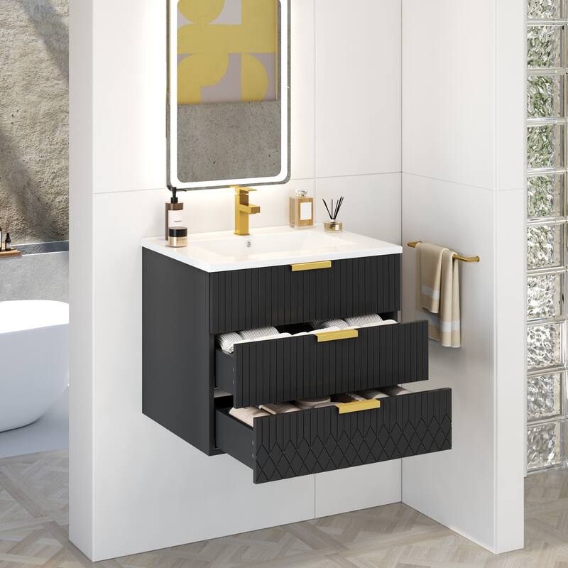 24‘’ Modern Wall Mounted Floating Bathroom Vanity with Ceramic Sink