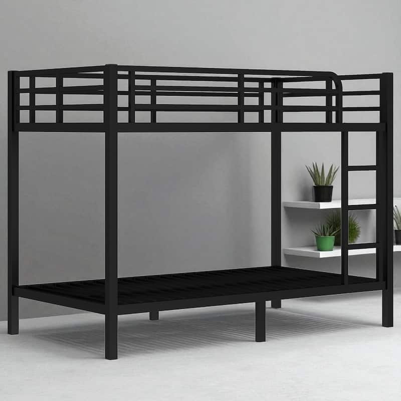 Full over Full/Twin XL over Twin XL Metal Bunk Bed for Teens and Adults, Space-Saving, Noise-Free, No Box Spring Needed - Black - Twin XL