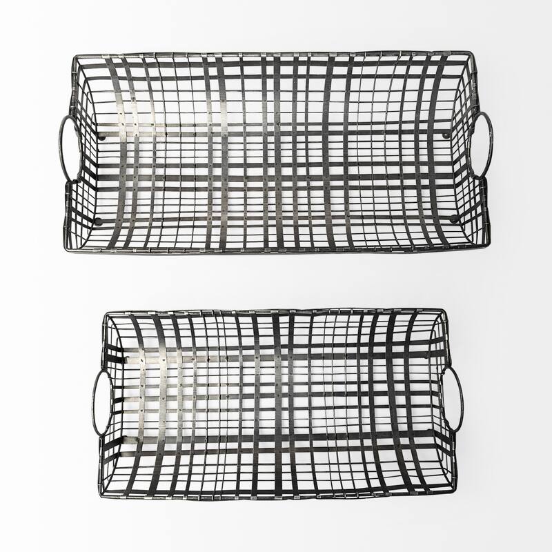HomeRoots Set Of 2 Gray Metal With Circle Handle Trays