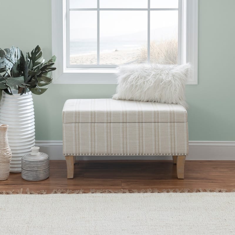Patrice Upholstered Linen Striped Storage Ottoman Bench