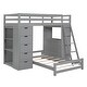 preview thumbnail 5 of 34, Twin Over Twin Bunk Bed with LED Lights & USB Ports, Storage Drawers, Shelves, Desk, and Safety Rails for Kids' Room, Grey